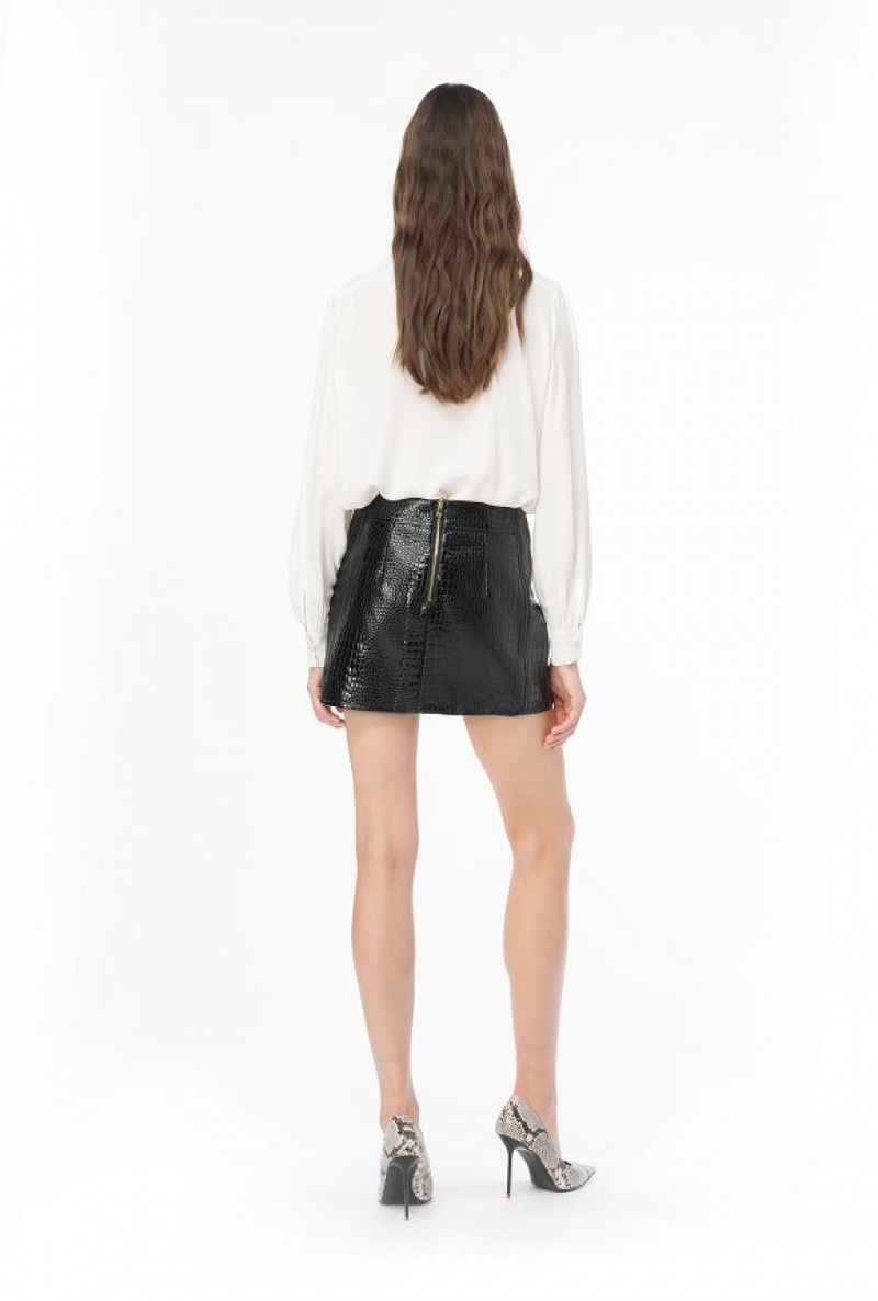 Pinko Crocodile-print Mini Skirt LIMO BLACK | SN-PKO34102