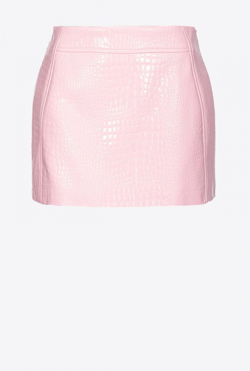 Pinko Crocodile-print Mini Skirt SEA PINK | SN-PKO34097