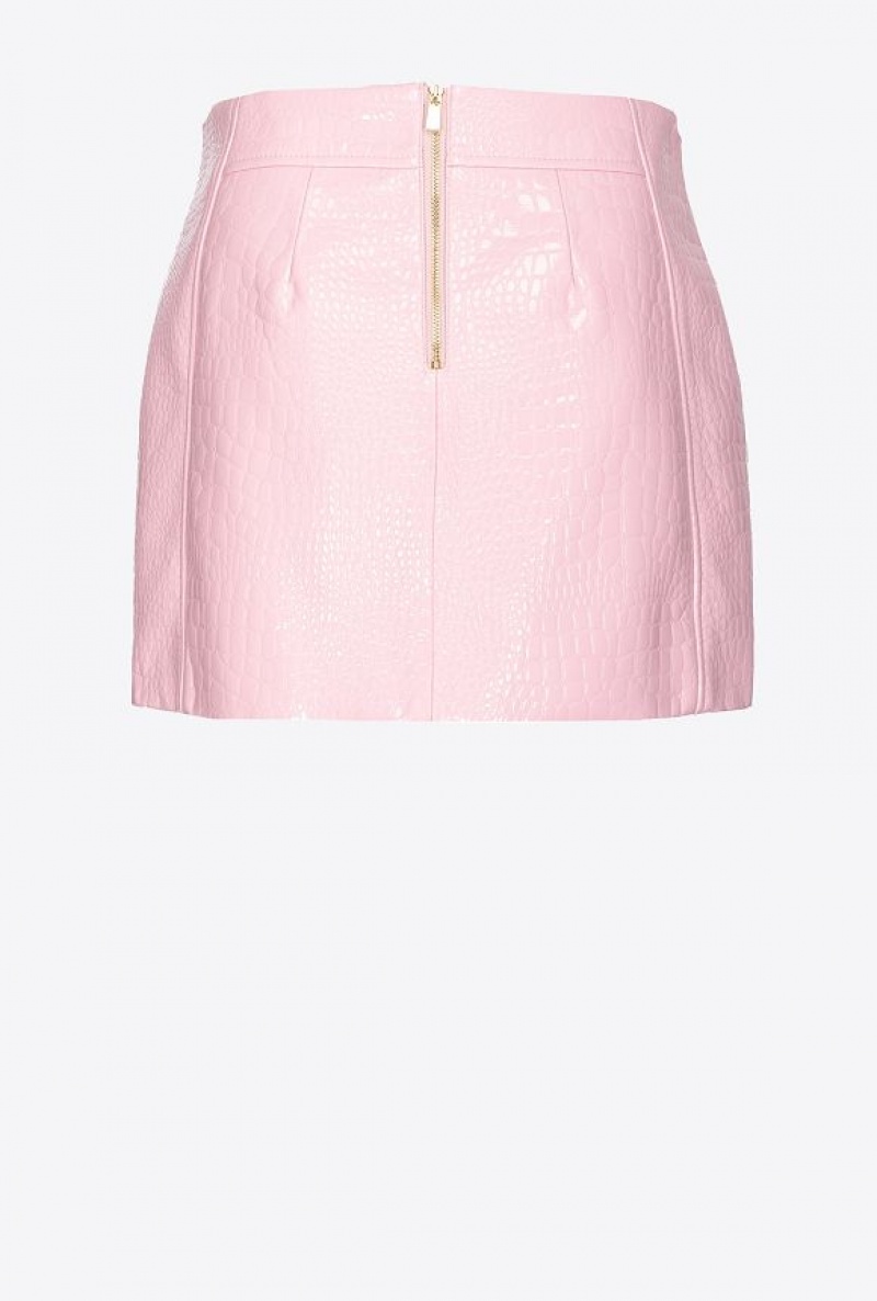 Pinko Crocodile-print Mini Skirt SEA PINK | SN-PKO34097