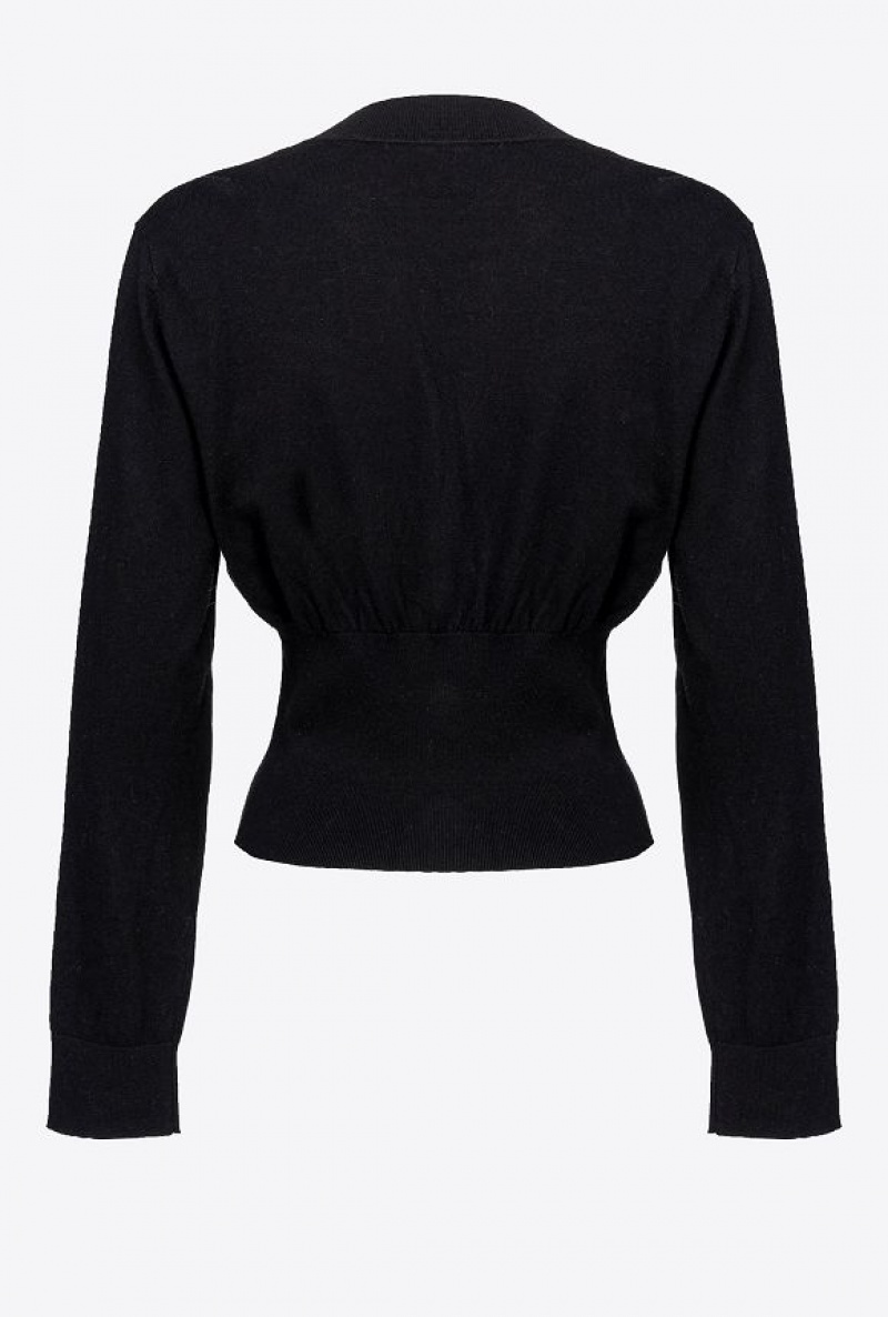 Pinko Cropped Cardigan With Jewel Buttons LIMO BLACK | SN-PKO33411