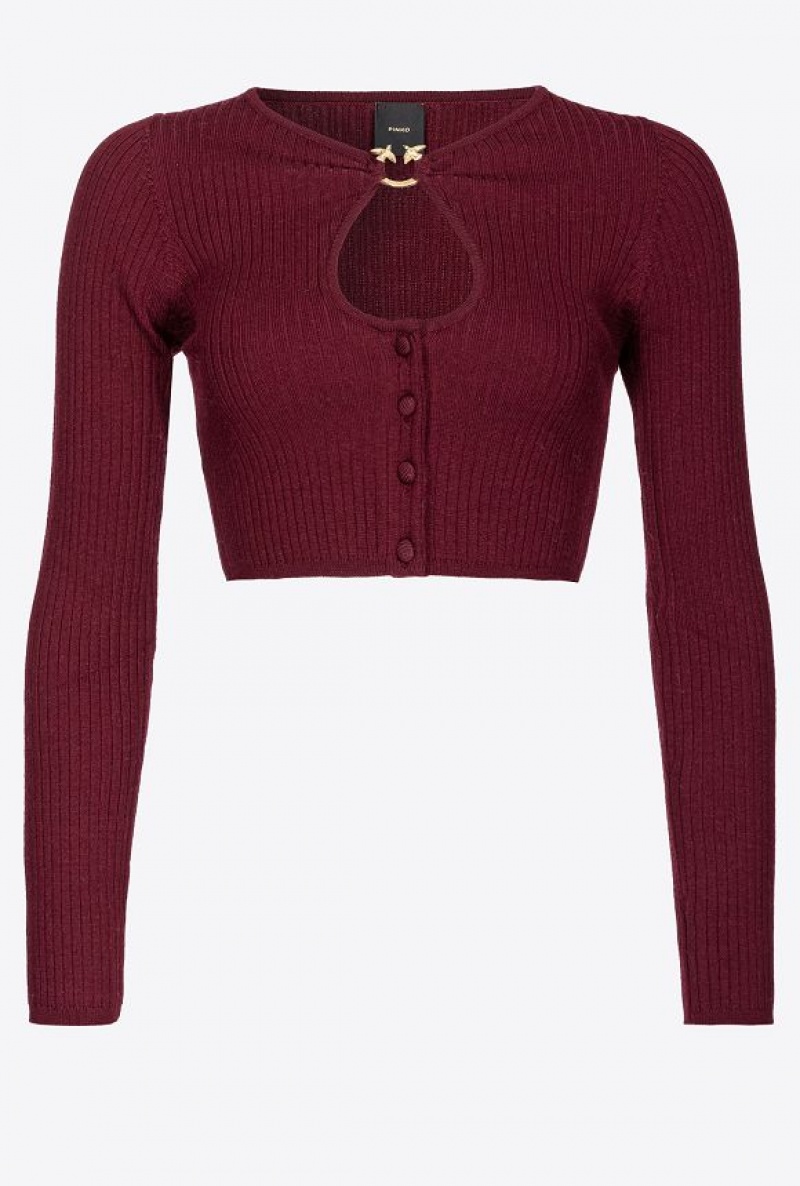 Pinko Cropped Cardigan With Piercing Buckle BURGUNDY-PORT ROYALE | SN-PKO33404