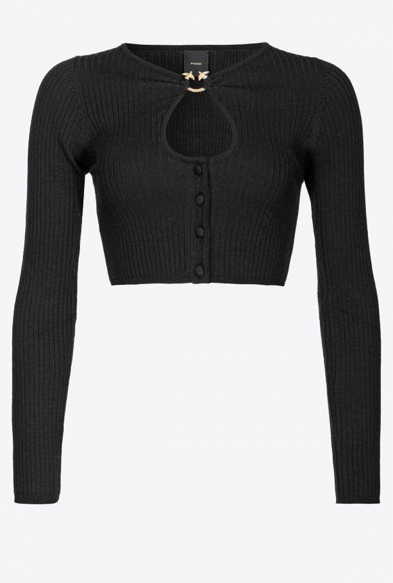 Pinko Cropped Cardigan With Piercing Buckle LIMO BLACK | SN-PKO33478