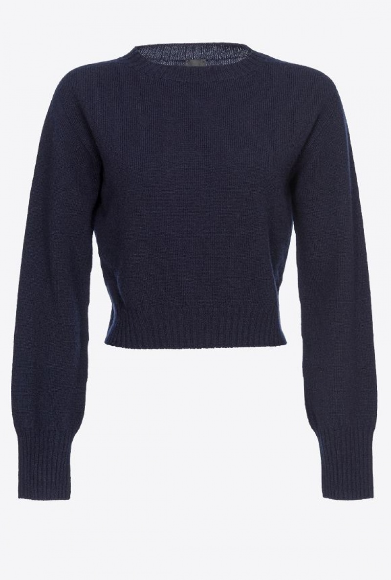 Pinko Cropped Cashmere-blend Pullover DARK NAVY BLUE | SN-PKO33508