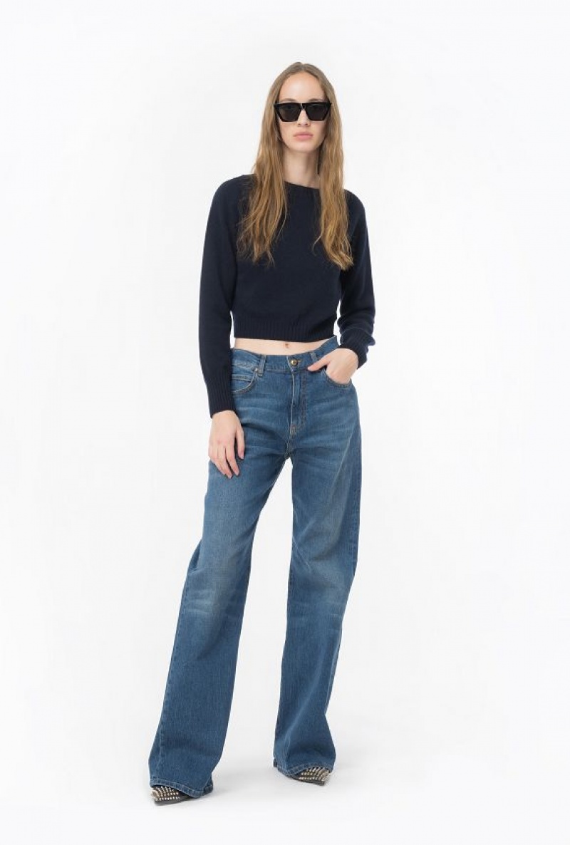 Pinko Cropped Cashmere-blend Pullover DARK NAVY BLUE | SN-PKO33508