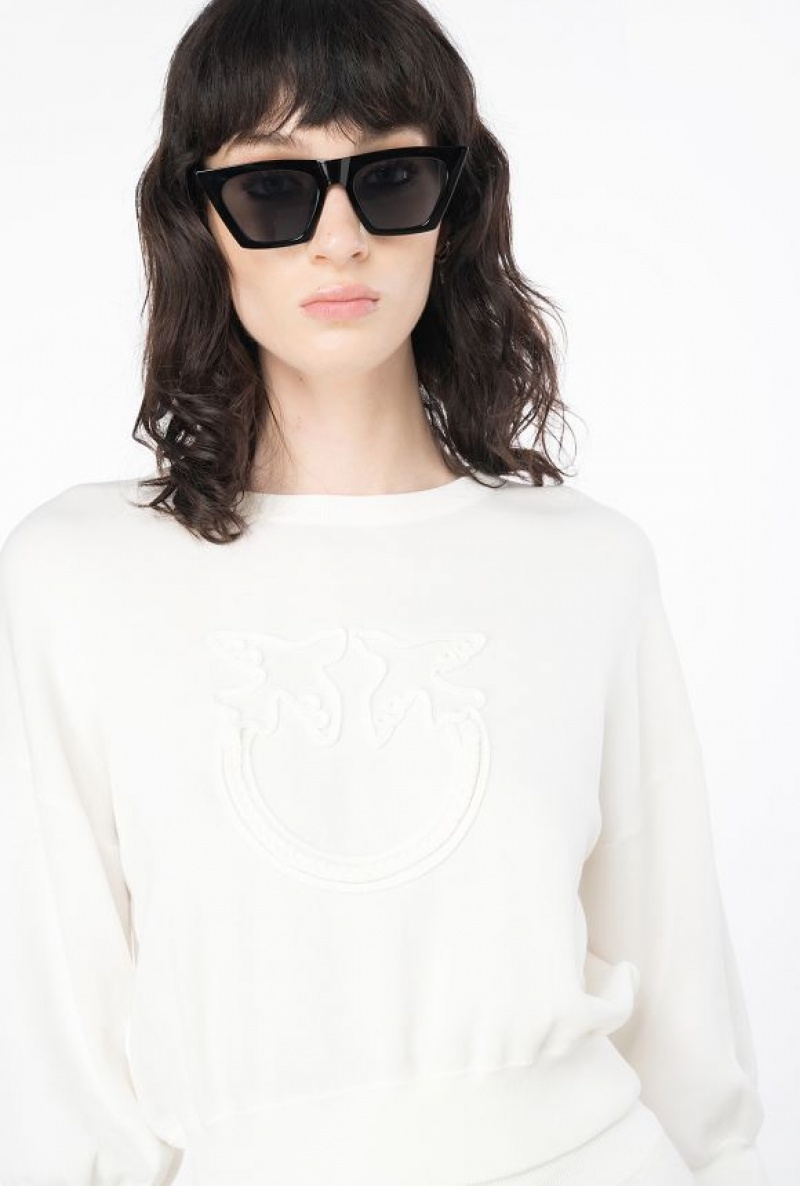 Pinko Cropped Love Birds Sweatshirt BRIGHT WHITE | SN-PKO33511