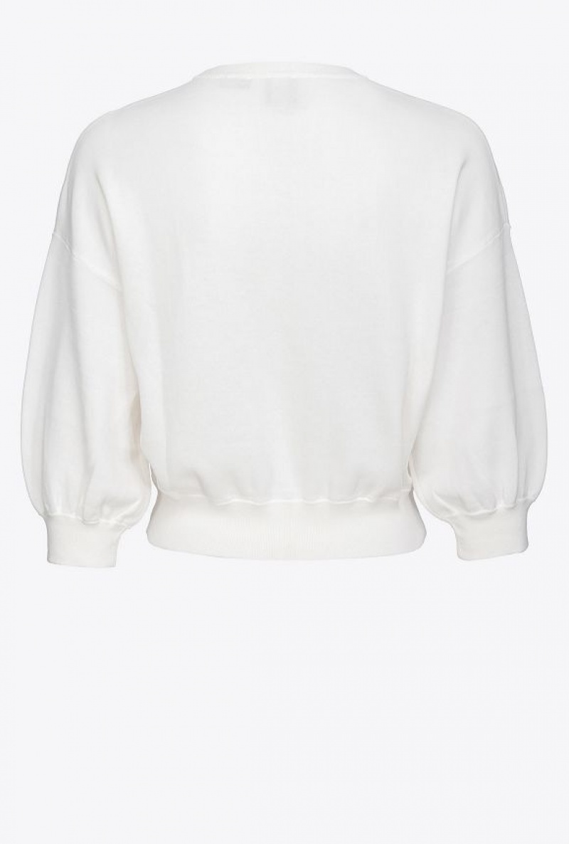 Pinko Cropped Love Birds Sweatshirt BRIGHT WHITE | SN-PKO33511