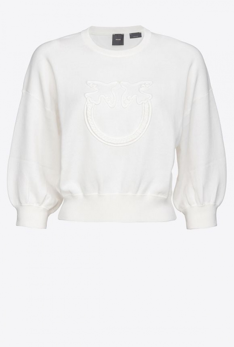 Pinko Cropped Love Birds Sweatshirt BRIGHT WHITE | SN-PKO33819