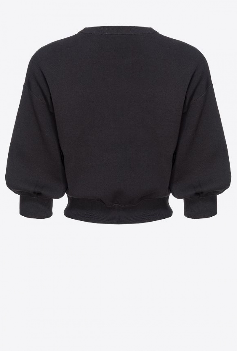 Pinko Cropped Love Birds Sweatshirt LIMO BLACK | SN-PKO33462