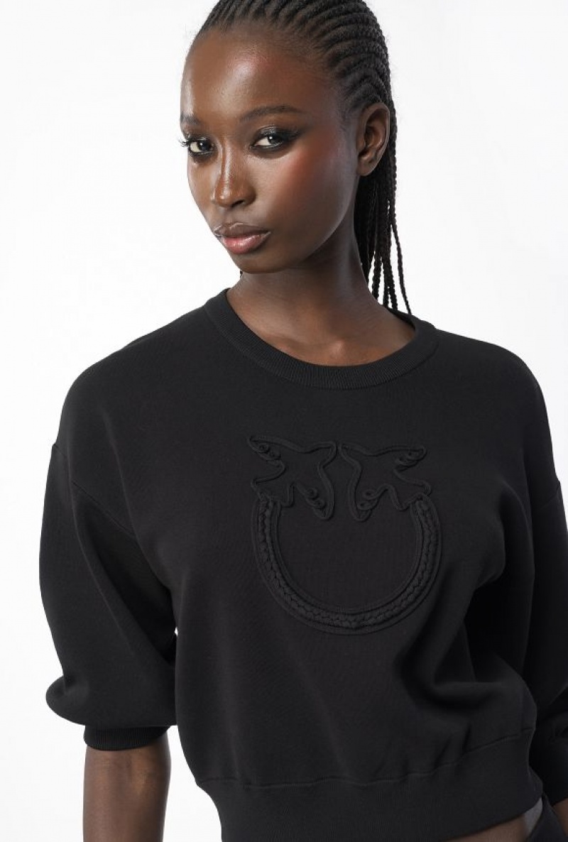 Pinko Cropped Love Birds Sweatshirt LIMO BLACK | SN-PKO33462