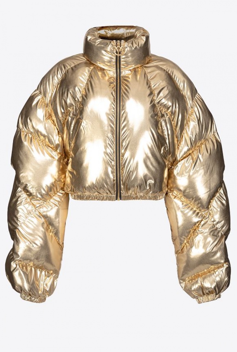 Pinko Cropped Padded Mirror-effect Jacket LIGHT METALLIC GOLD | SN-PKO33645