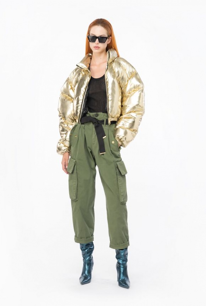 Pinko Cropped Padded Mirror-effect Jacket LIGHT METALLIC GOLD | SN-PKO33645