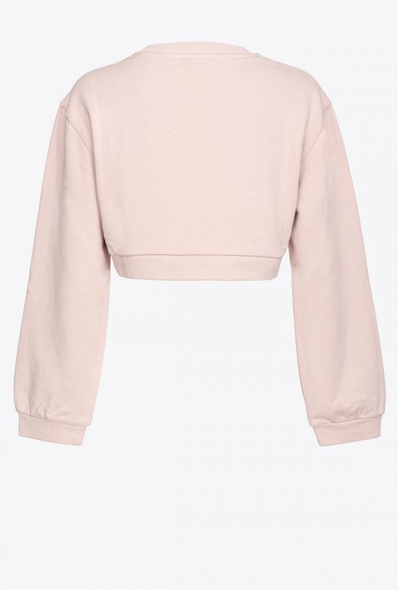 Pinko Cropped Sweatshirt With Rhinestone Logo NUDE - BABY | SN-PKO33474