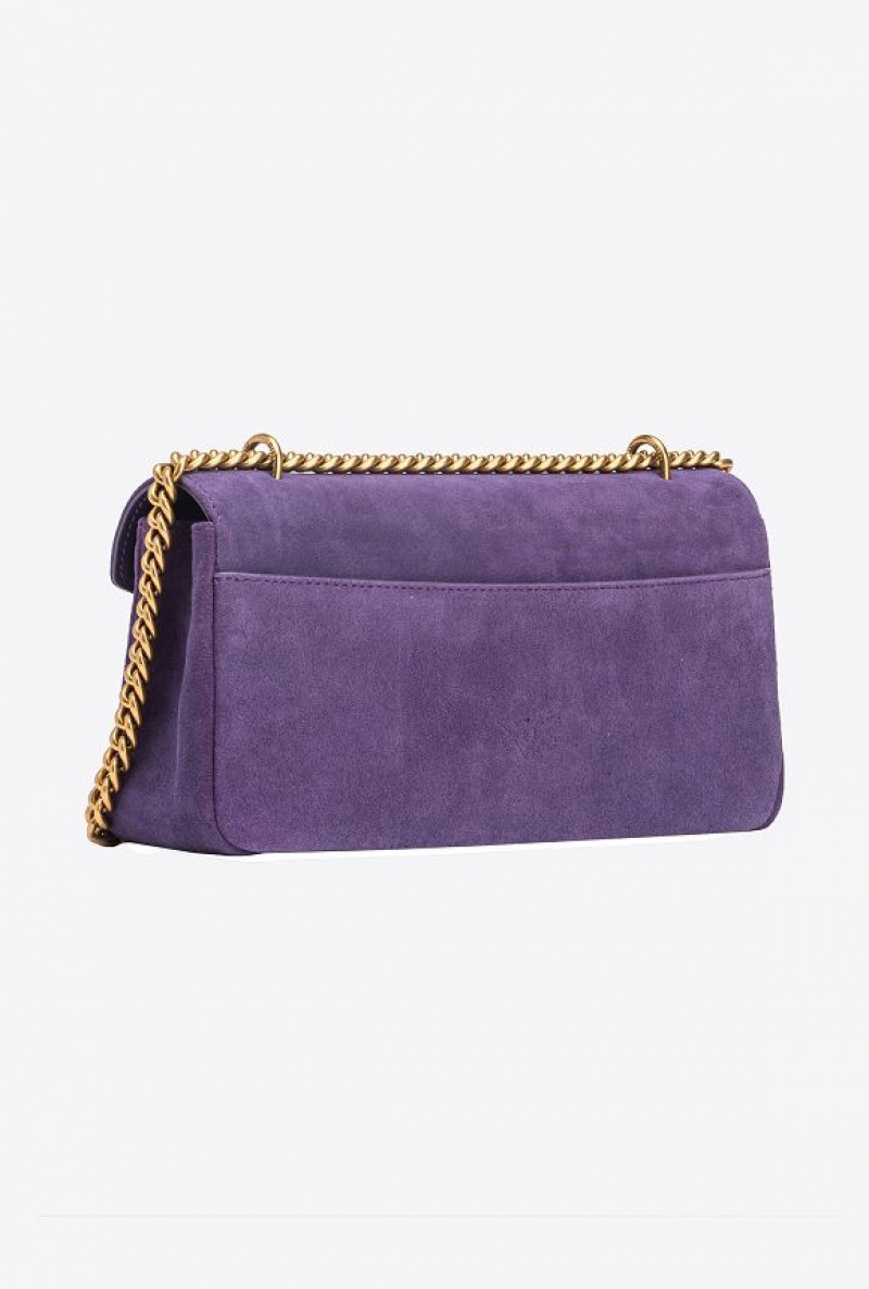 Pinko Cupido Bag Baguette In Suede GRAPE PURPLE-ANTIQUE GOLD | SN-PKO32449