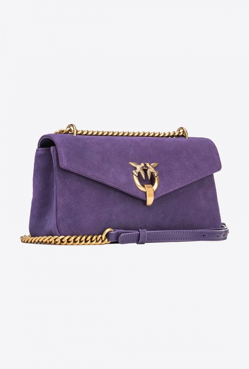 Pinko Cupido Bag Baguette In Suede GRAPE PURPLE-ANTIQUE GOLD | SN-PKO32449