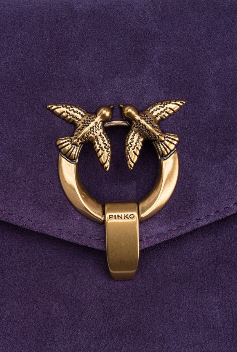 Pinko Cupido Bag Baguette In Suede GRAPE PURPLE-ANTIQUE GOLD | SN-PKO32449