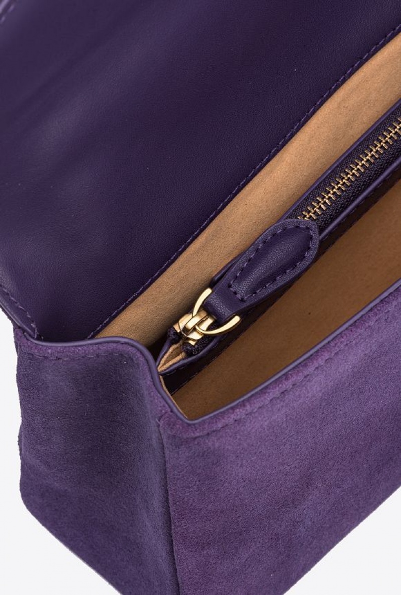 Pinko Cupido Bag Baguette In Suede GRAPE PURPLE-ANTIQUE GOLD | SN-PKO32449