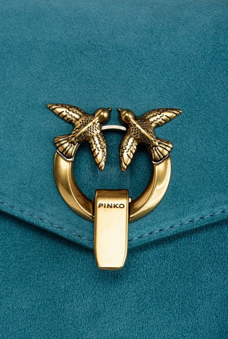 Pinko Cupido Bag Baguette In Suede PACIFIC BLUE-ANTIQUE GOLD | SN-PKO32450