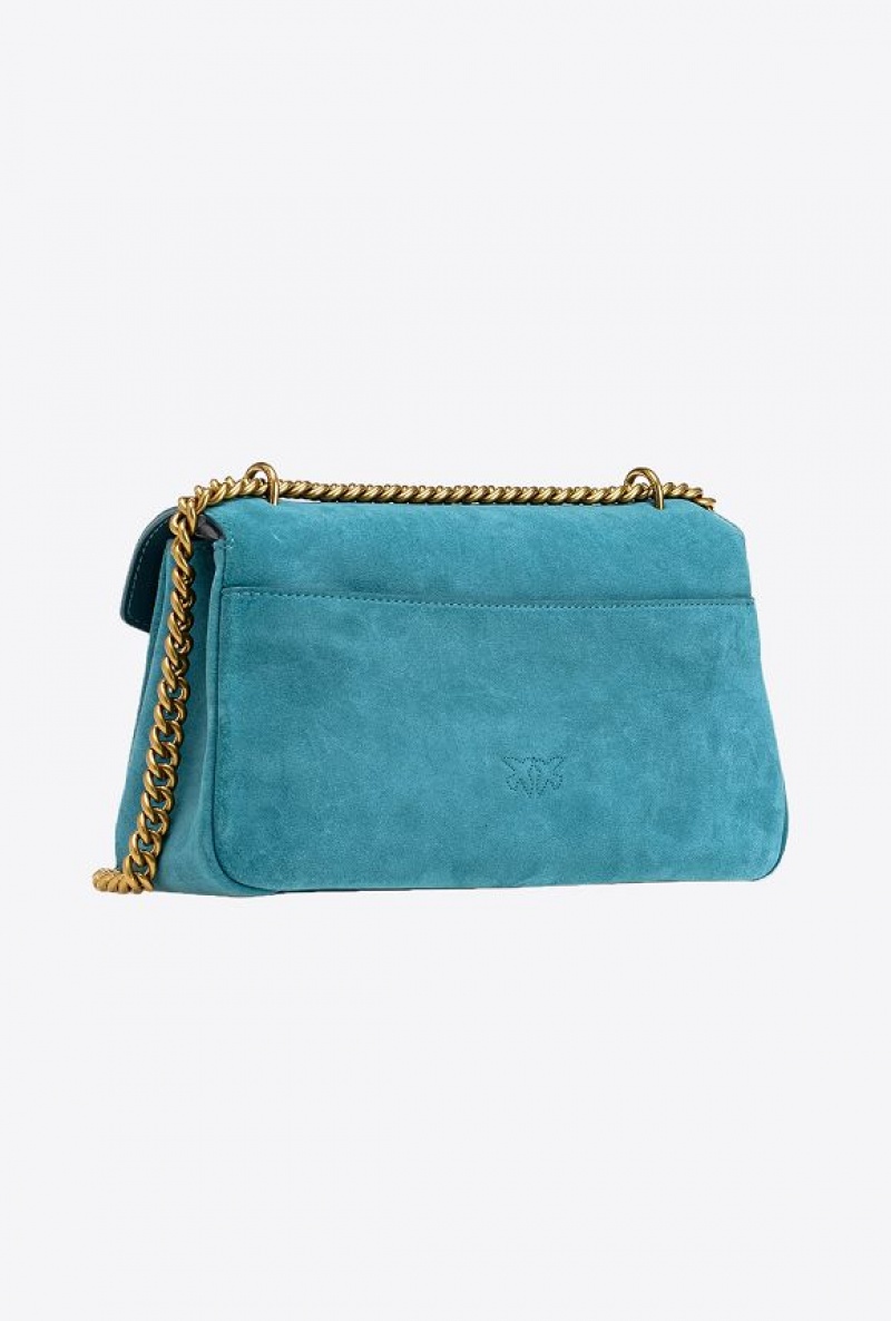 Pinko Cupido Bag Baguette In Suede PACIFIC BLUE-ANTIQUE GOLD | SN-PKO32641