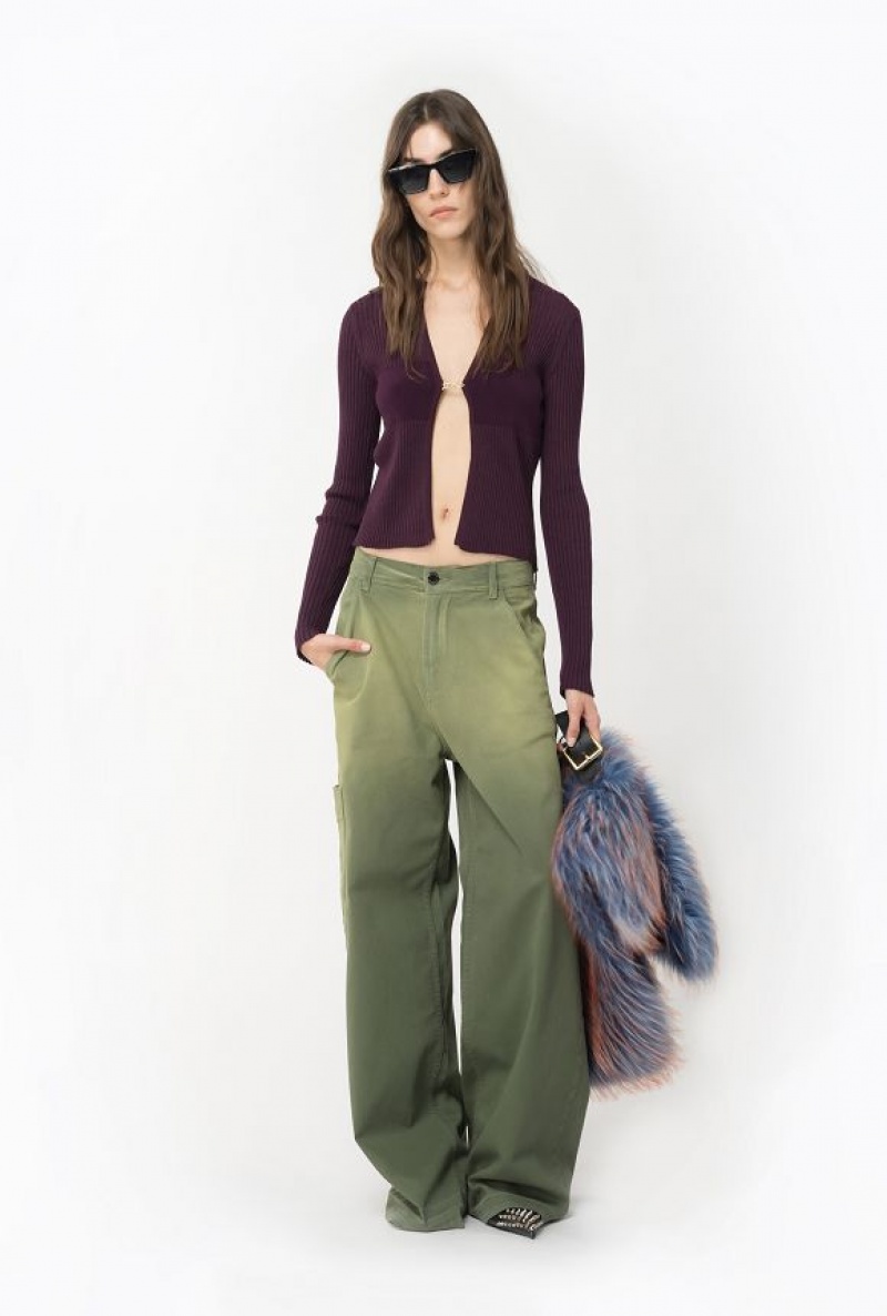 Pinko DéGradé Gabardine Cargo Trousers ECRU/GREEN | SN-PKO33802