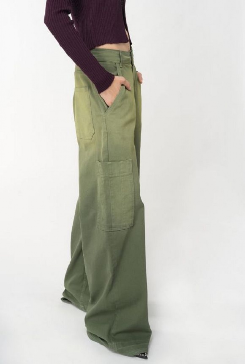 Pinko DéGradé Gabardine Cargo Trousers ECRU/GREEN | SN-PKO33802