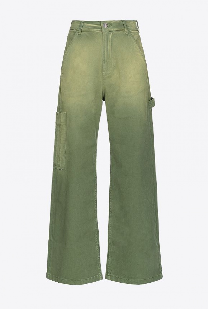 Pinko DéGradé Gabardine Cargo Trousers ECRU/GREEN | SN-PKO33802