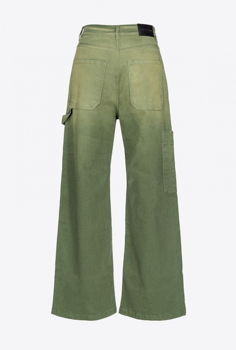 Pinko DéGradé Gabardine Cargo Trousers ECRU/GREEN | SN-PKO33802