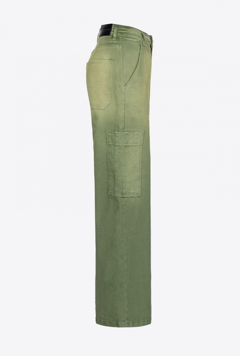 Pinko DéGradé Gabardine Cargo Trousers ECRU/GREEN | SN-PKO33802