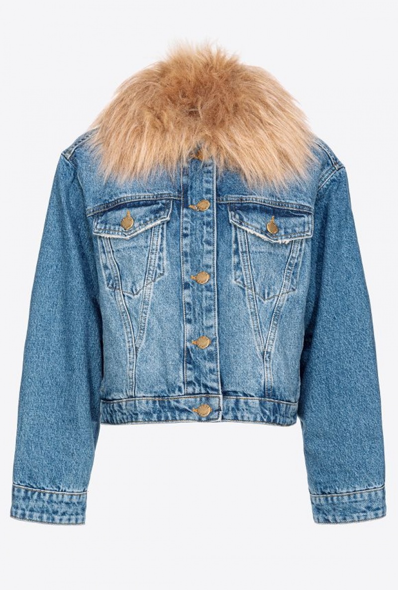 Pinko Denim Jacket With Faux Fur MEDIUM VINTAGE WASH | SN-PKO33592