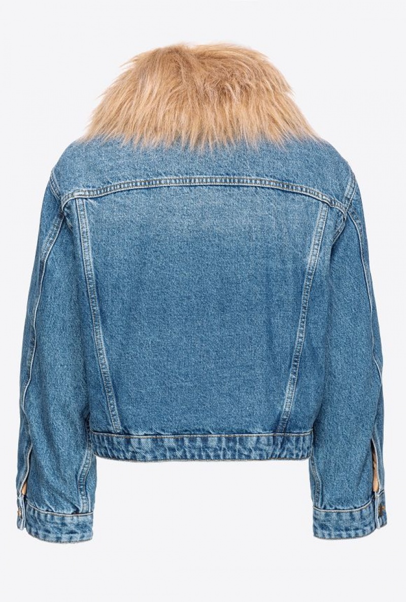 Pinko Denim Jacket With Faux Fur MEDIUM VINTAGE WASH | SN-PKO33592