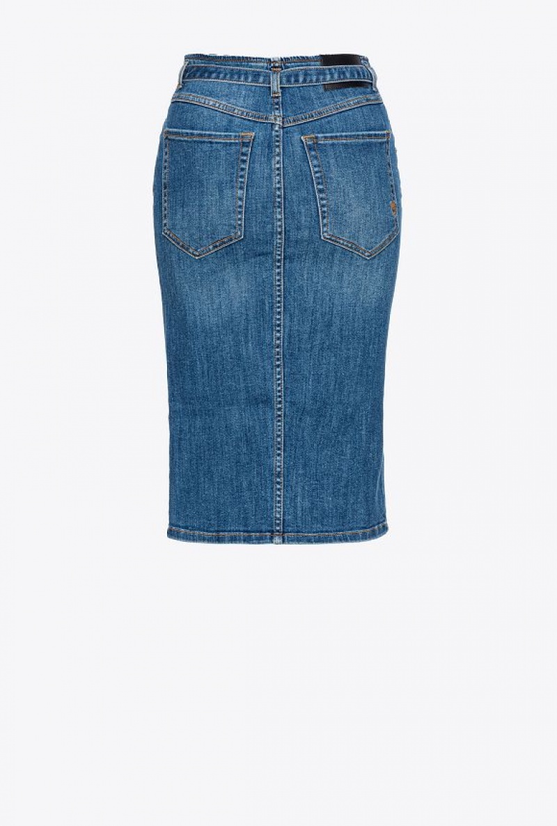 Pinko Denim Midi Skirt With Belt DARK WASH | SN-PKO34098