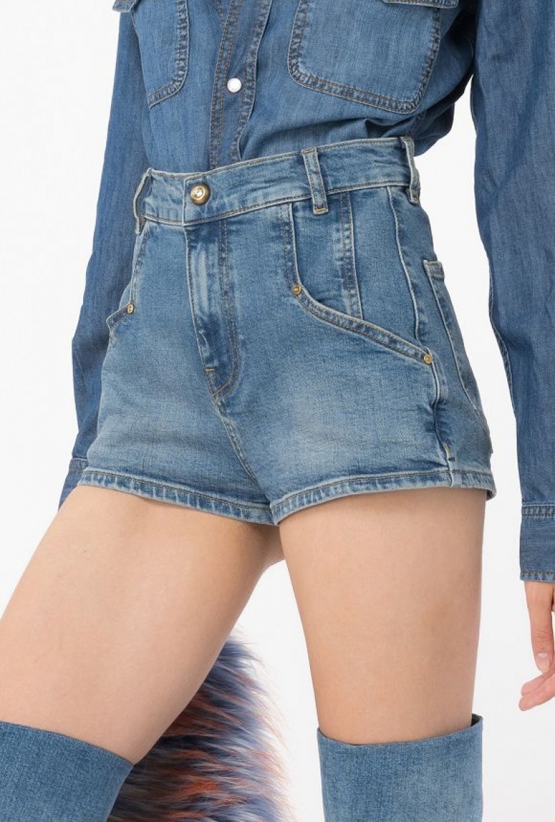 Pinko Denim Shorts With Topstitching MEDIUM DARK VINTAGE WASH | SN-PKO33998