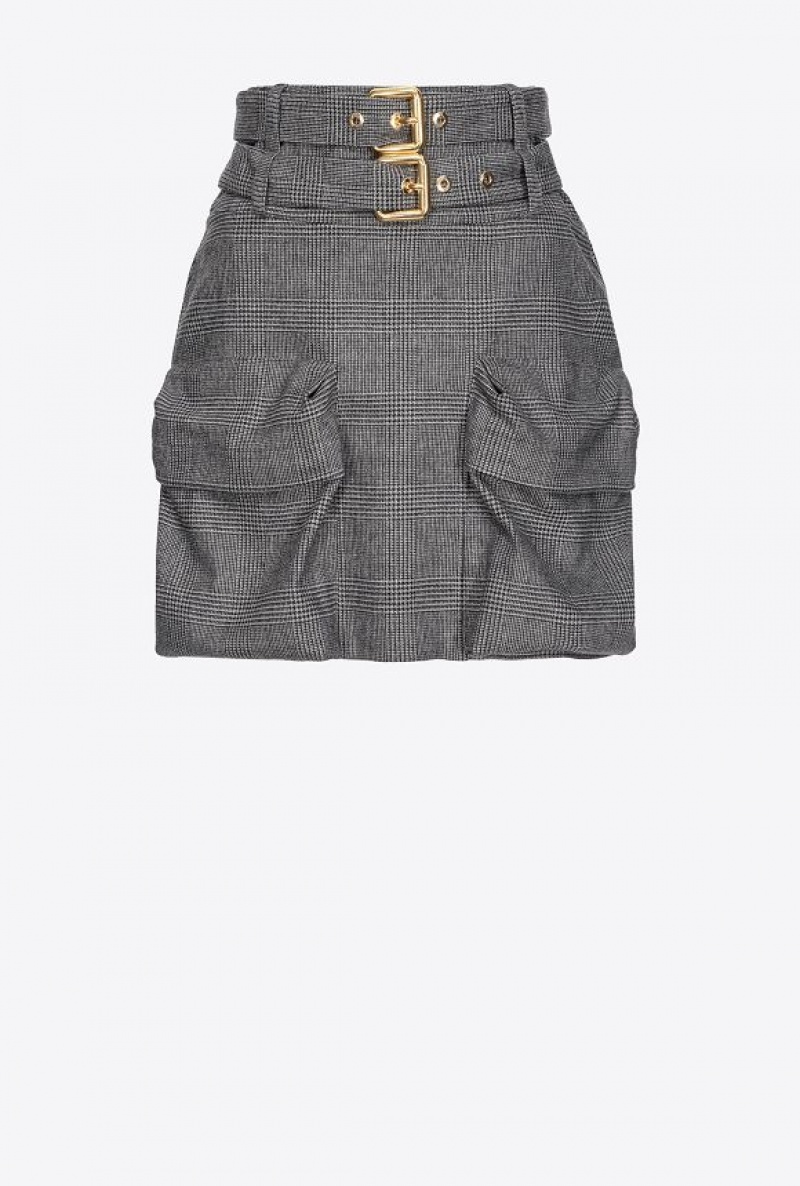 Pinko Double-belt Mini Skirt GREY/BLACK | SN-PKO33904