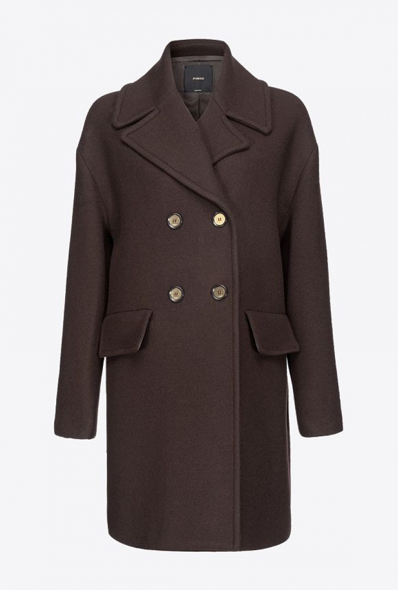 Pinko Double-breasted Cloth Coat BROWN | SN-PKO33623