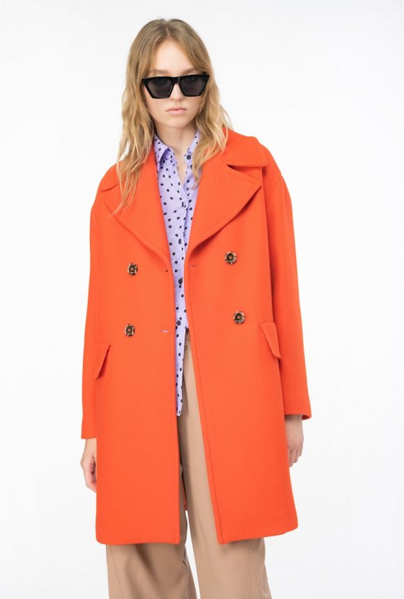 Pinko Double-breasted Cloth Coat SURIMI ORANGE | SN-PKO33628