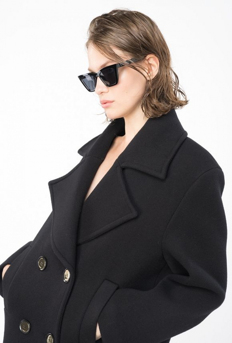 Pinko Double-breasted Pea Coat LIMO BLACK | SN-PKO33665