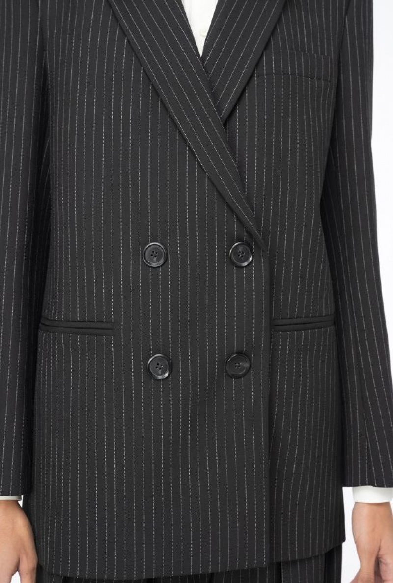 Pinko Double-breasted Pinstriped Blazer BLACK/WHITE | SN-PKO33981