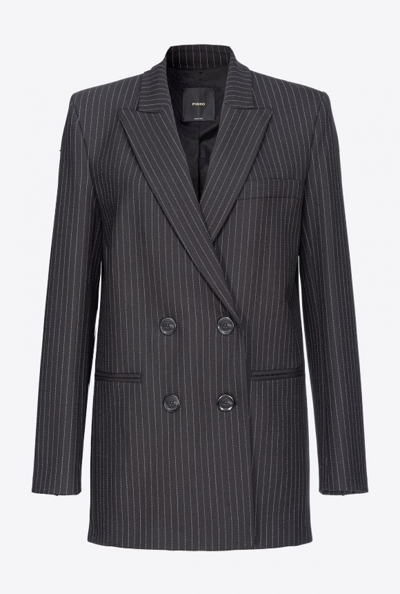 Pinko Double-breasted Pinstriped Blazer BLACK/WHITE | SN-PKO33981