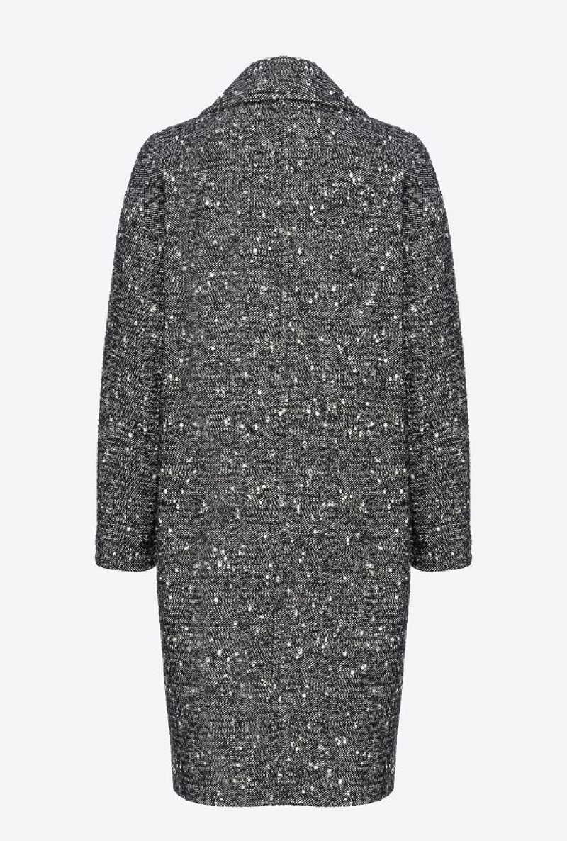 Pinko Double-breasted Tweed Coat BLACK/WHITE | SN-PKO33650