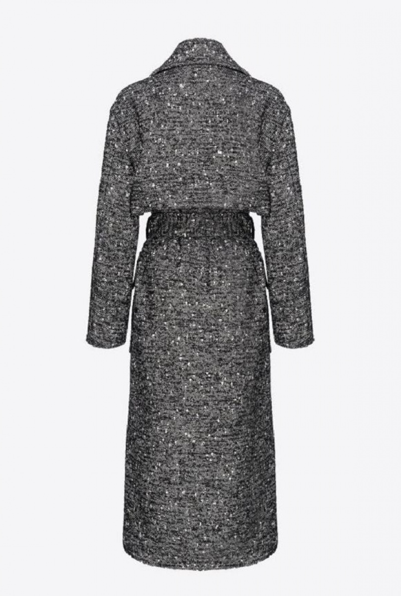 Pinko Double-breasted Tweed Trench Coat BLACK/WHITE | SN-PKO33648