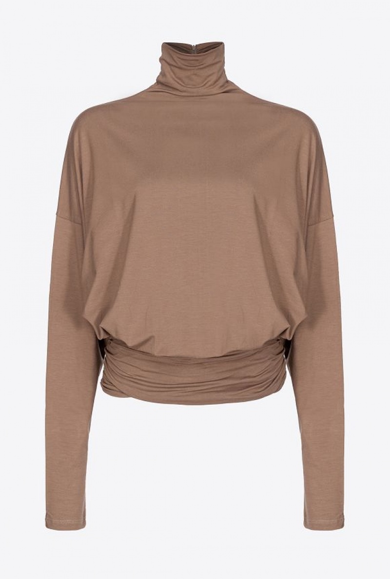 Pinko Draped Turtleneck Sweater DARK EARTH | SN-PKO33305