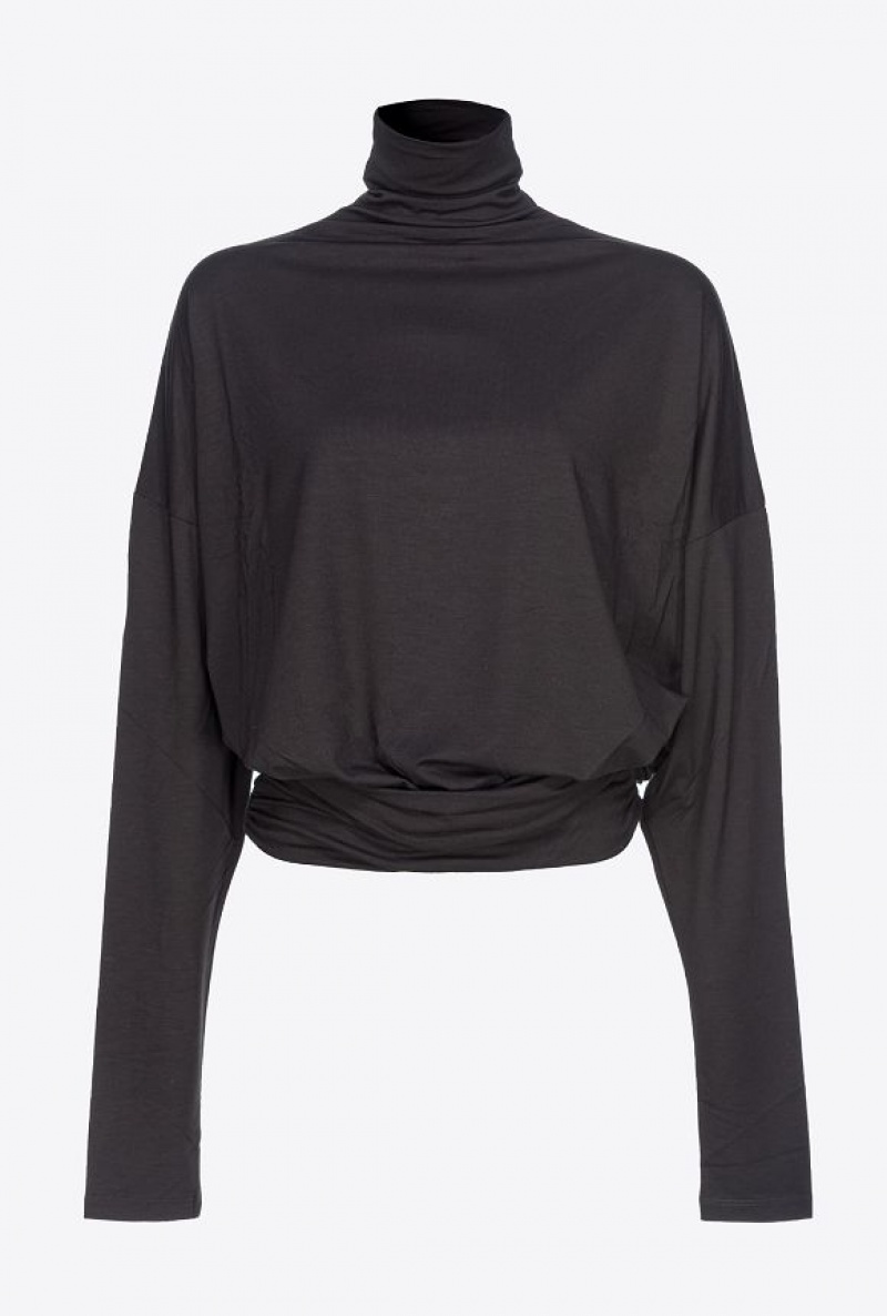 Pinko Draped Turtleneck Sweater LIMO BLACK | SN-PKO33389