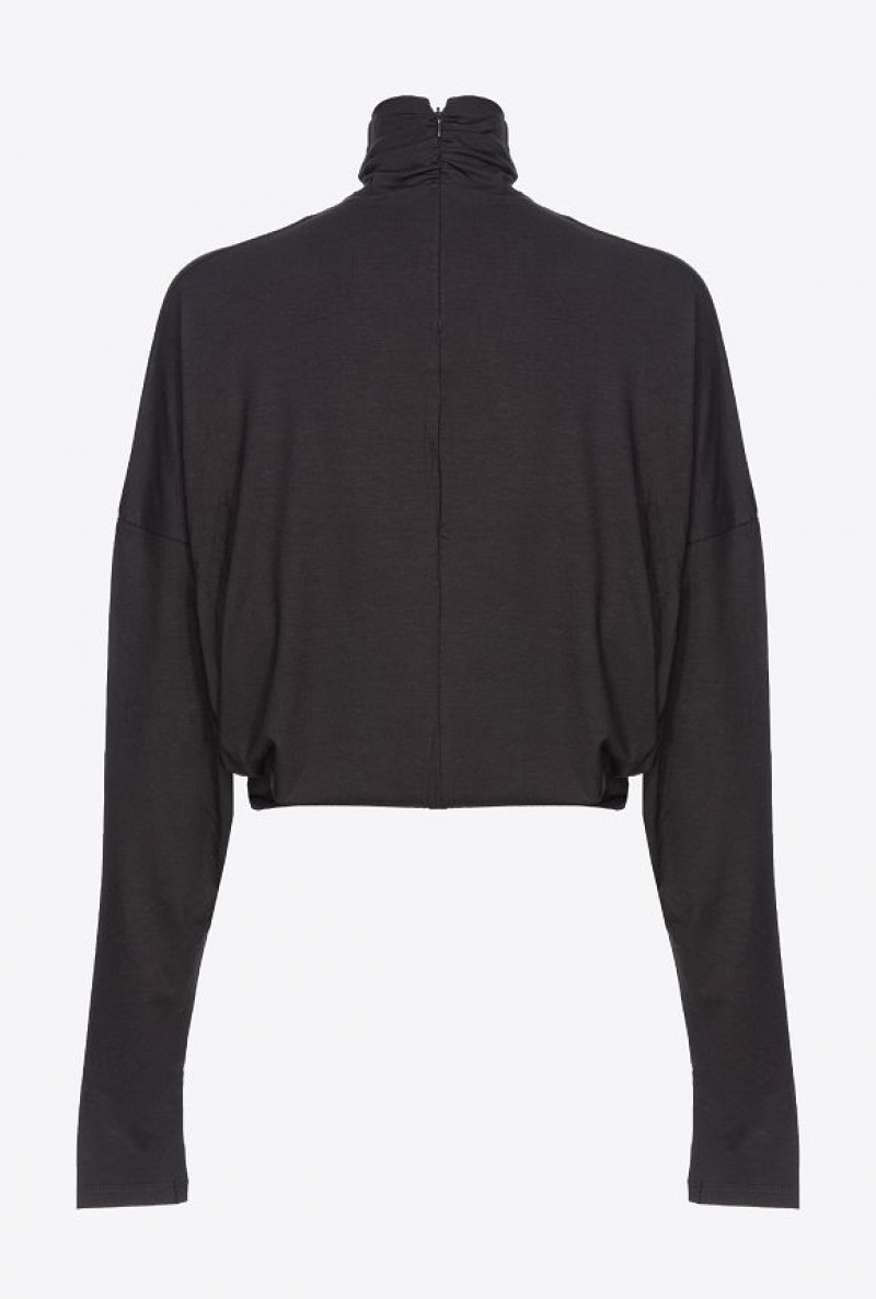 Pinko Draped Turtleneck Sweater LIMO BLACK | SN-PKO33389