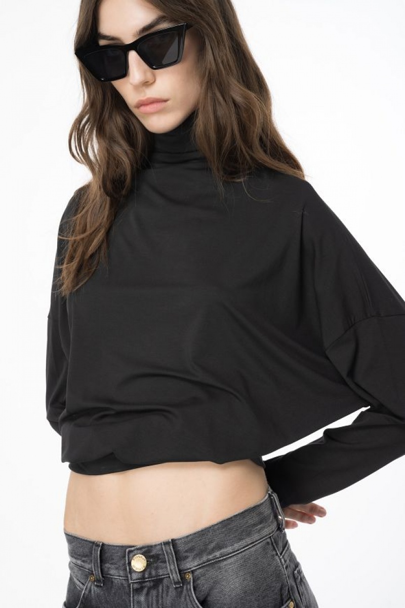 Pinko Draped Turtleneck Sweater LIMO BLACK | SN-PKO33389