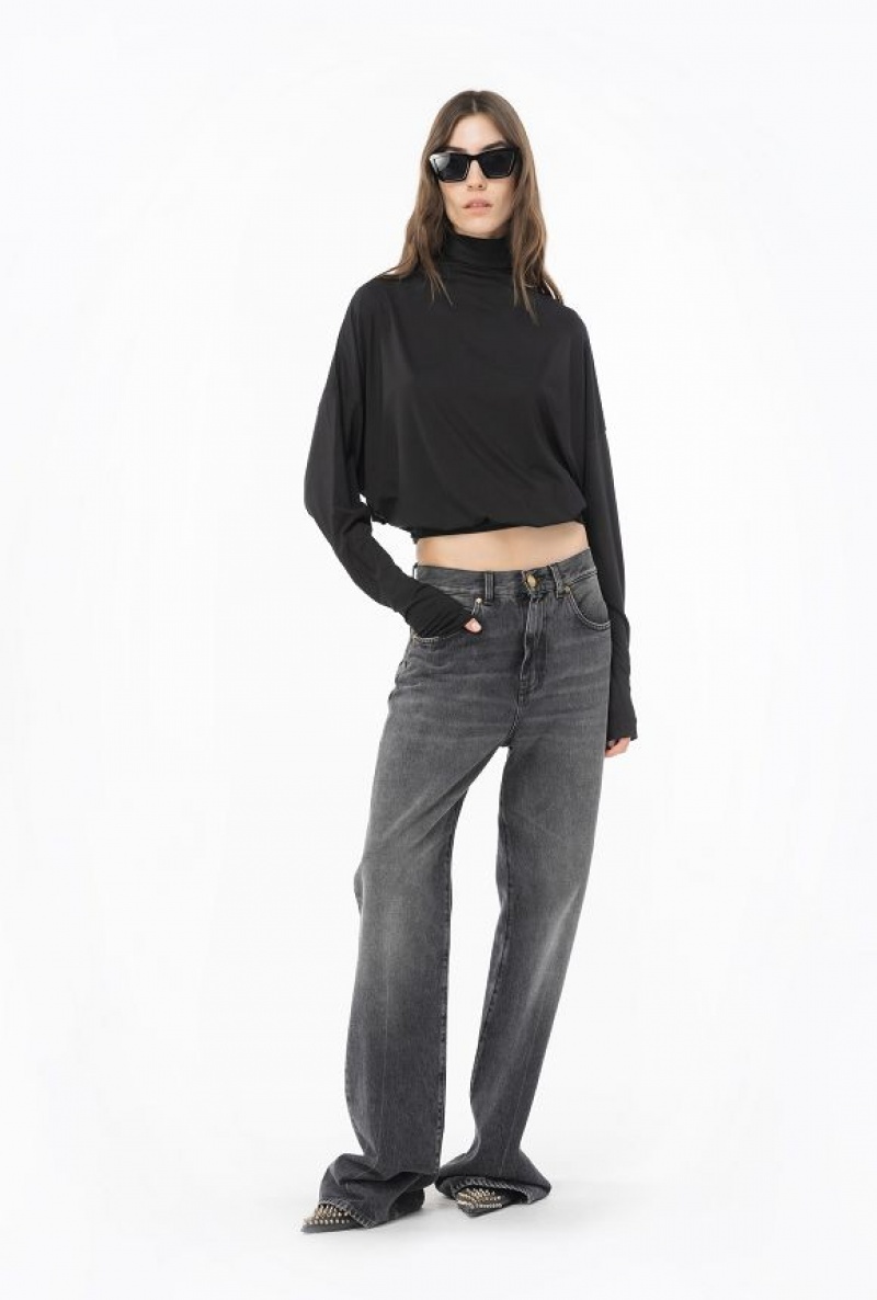 Pinko Draped Turtleneck Sweater LIMO BLACK | SN-PKO33420