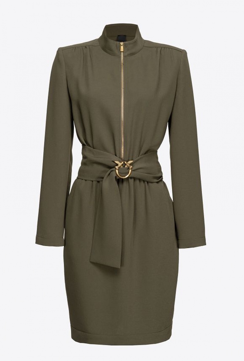 Pinko Dress With Love Birds Belt And Zip ARMY GREEN | SN-PKO32989