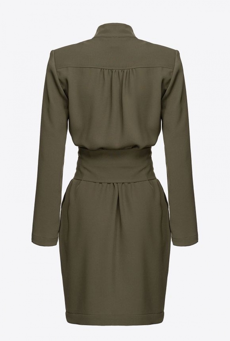 Pinko Dress With Love Birds Belt And Zip ARMY GREEN | SN-PKO32989