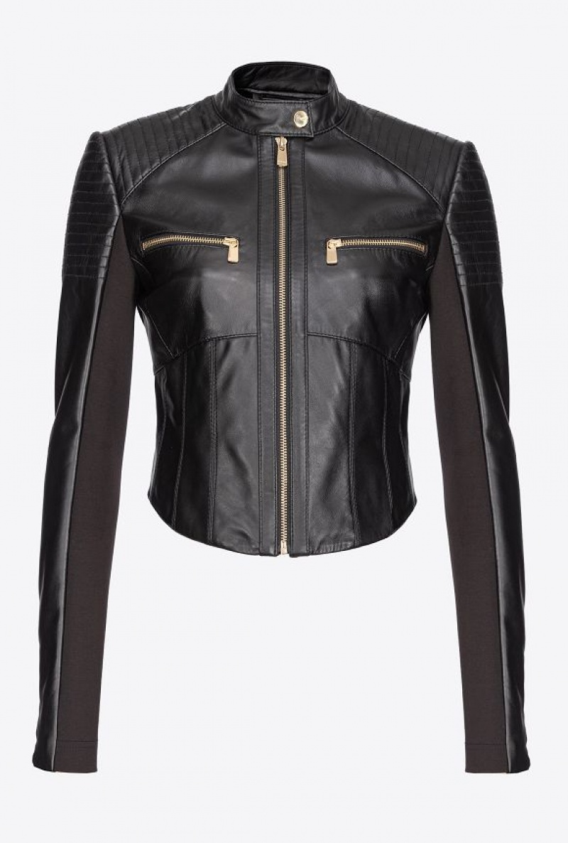 Pinko Dual-fabric Biker Jacket LIMO BLACK | SN-PKO33596