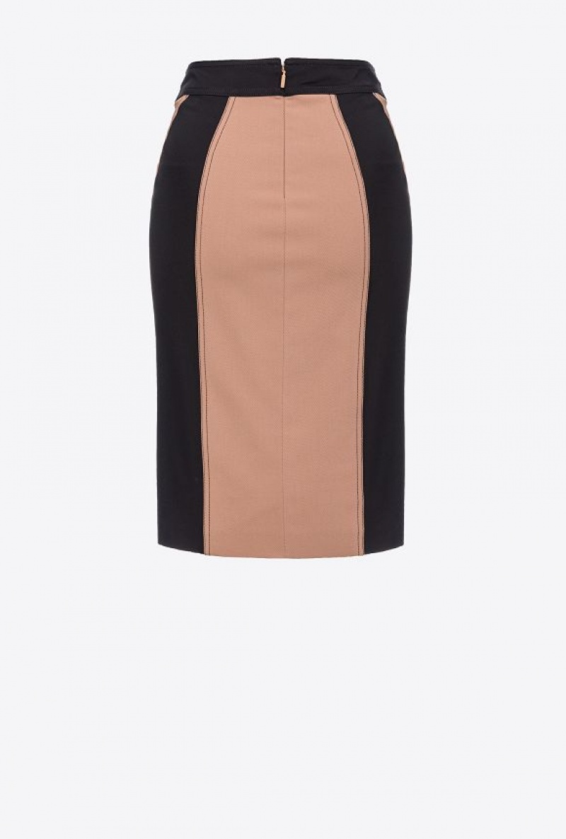 Pinko Dual-material Pencil Skirt HAZELNUT/BLACK | SN-PKO34040