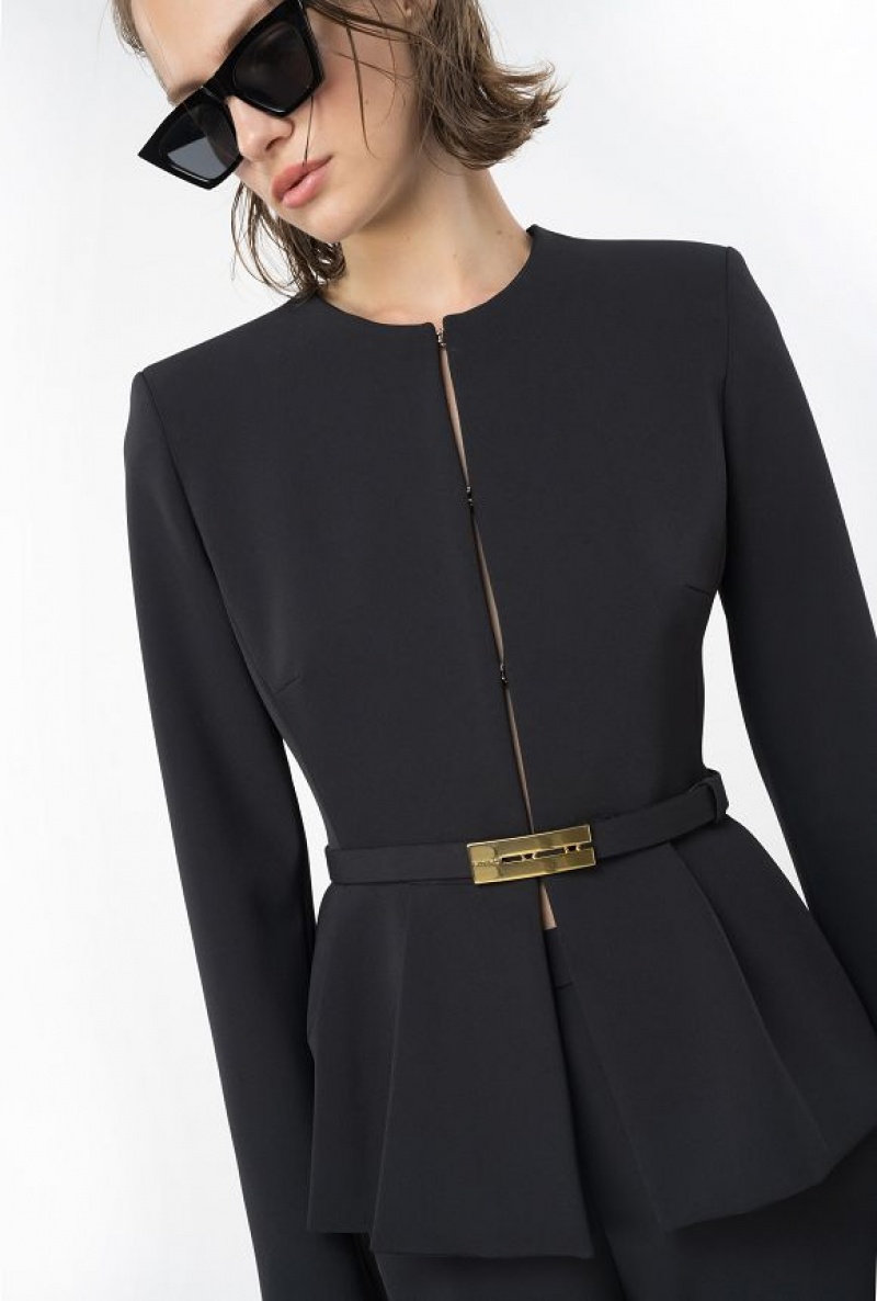 Pinko Elegant Crepe Blazer With Belt LIMO BLACK | SN-PKO33962