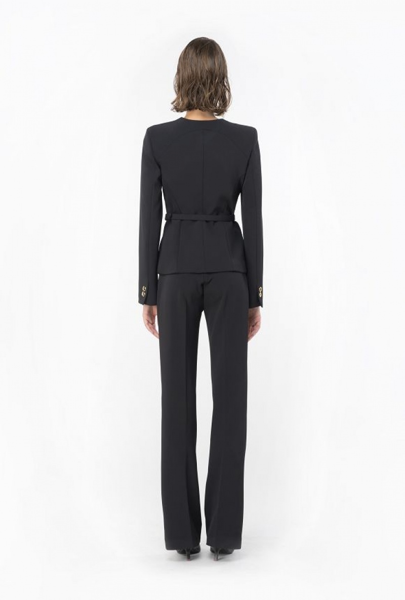 Pinko Elegant Crepe Blazer With Belt LIMO BLACK | SN-PKO33962